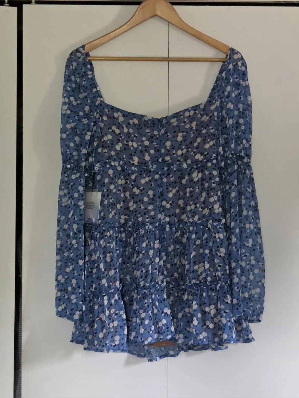 MAJORELLE Blue Floral Tie-Back Peasant Tunic